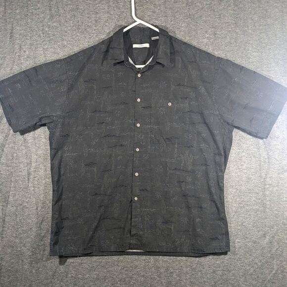 Campia‎ Moda Men's Black Hawiaiian Shirt Palm Trees Tropical 100% Cotton Size XL - Picture 1 of 8